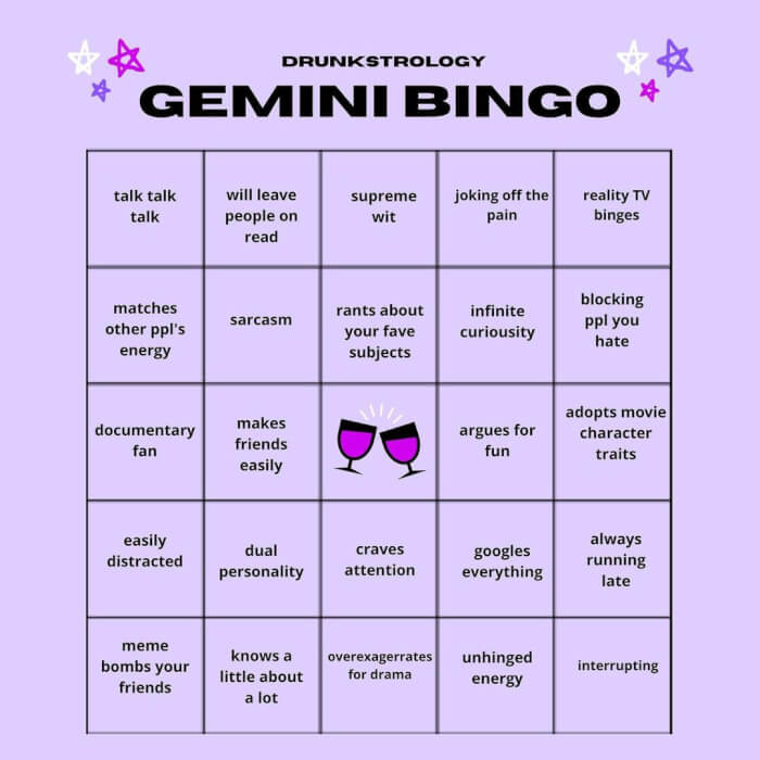 Gemini bingo That Will Make You Feel Seen