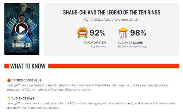 shang chi audience score