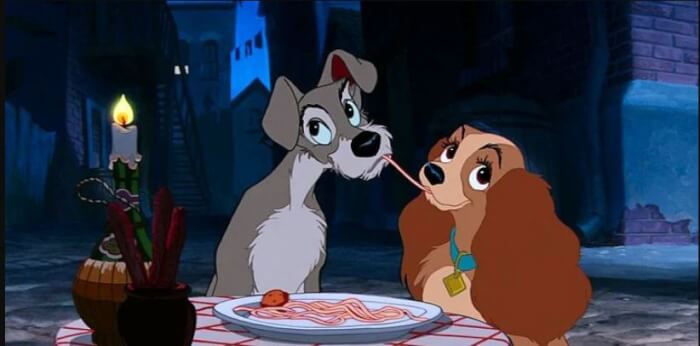 Famous Disney Movies, Walt Disney, Lady And The Tramp's iconic spaghetti scene