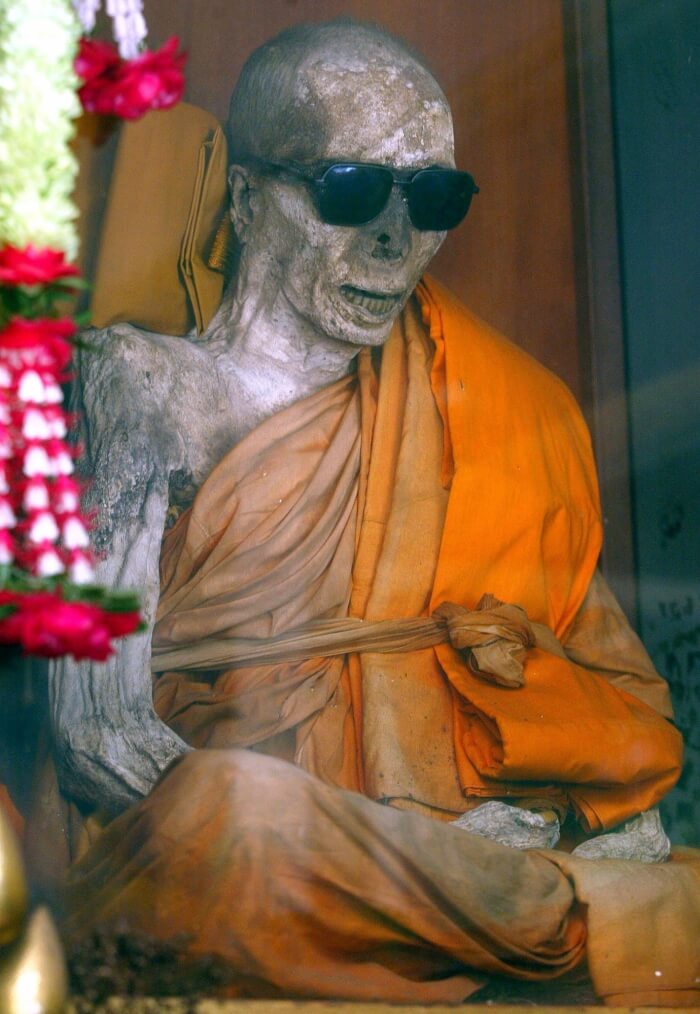 Luang Pho Daeng eyes, a Buddhist monk passing away more than 4 decades ago. To be considered the World’s Chillest Mummy.