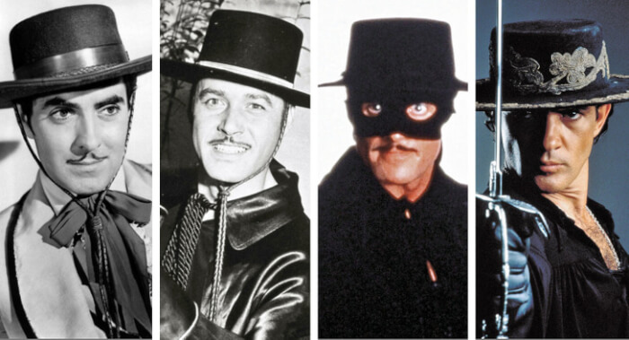 characters played by multiple actors, Zorro