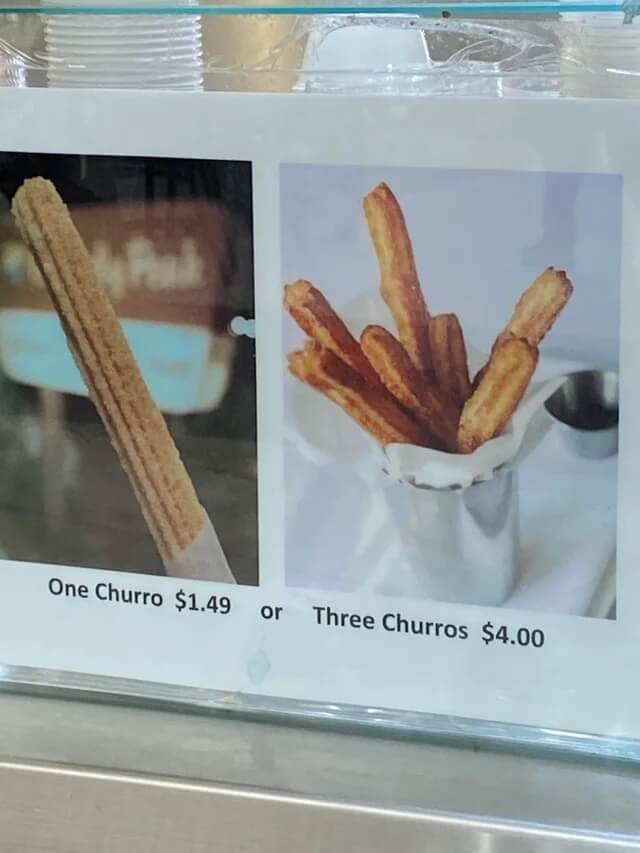 Who thought it was a good idea to put an image of 7 churros for the sign of 3 churros