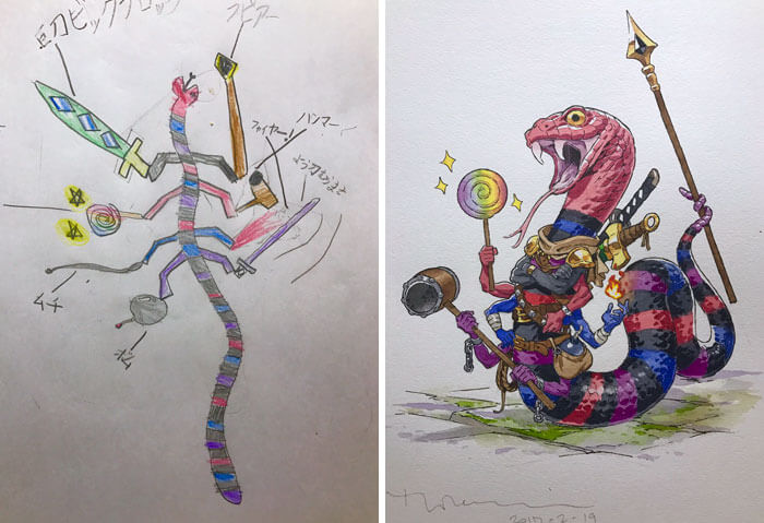 Children's doodles become masterpieces through dad's hands