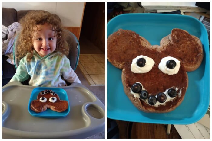 Little Miss bedhead was very impressed with the mickey mouse pancake I made