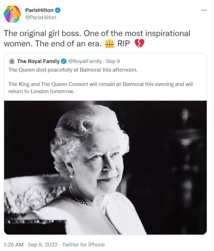 Celebrity reactions to Queen Elizabeth II's death