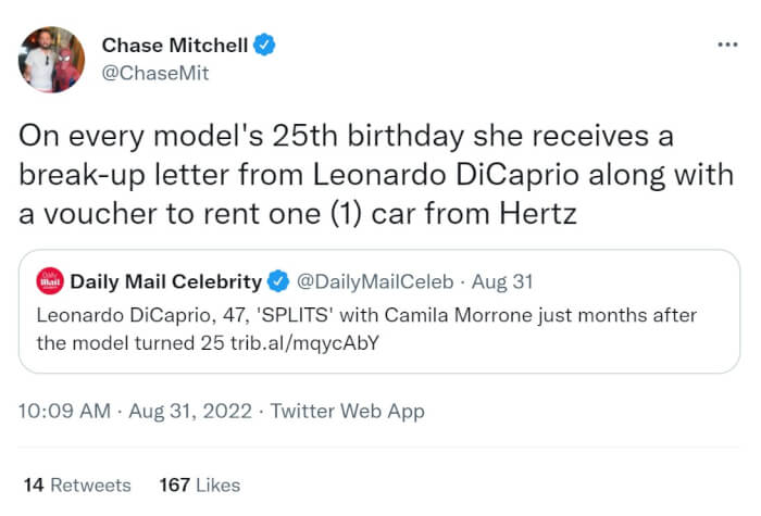 Tweet about Leonardo DiCaprio's breakup