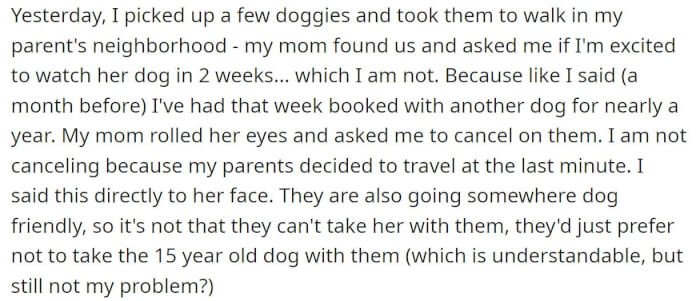 Client Over Parents' Dog