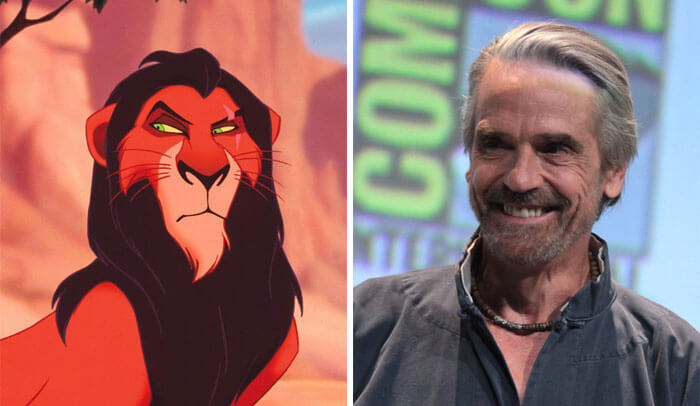 Beloved Disney Characters, Scar – Jeremy Irons,  disney characters based on real person, real life ursula