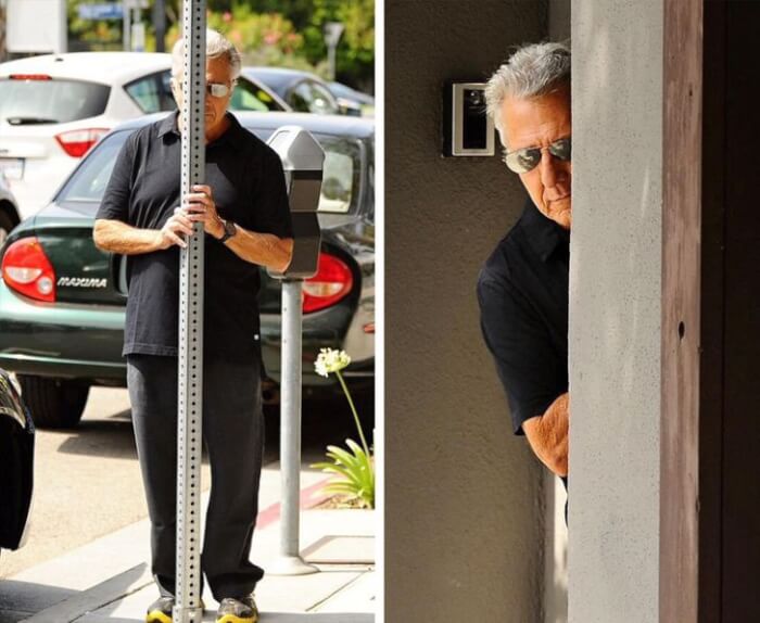 Celebrities Using Their Skills To Hide From Paparazzi, Dustin Hoffman, celebrity hiding from paparazzi