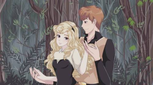 Disney Princesses And Their Lovers, Princess Aurora & Prince Philip, anime world