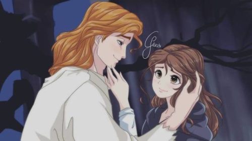 Disney Princesses And Their Lovers, Belle & Prince Adam (The Beast human form), anime world