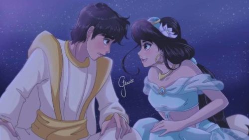Princess Jasmine & Aladdin, anime world, Disney Princesses And Their Lovers