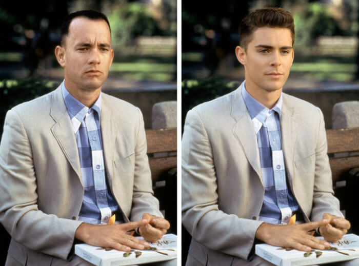 Looks Of Characters From '90s Movies, Zac Efron in the role of Forrest Gump In Forrest Gump