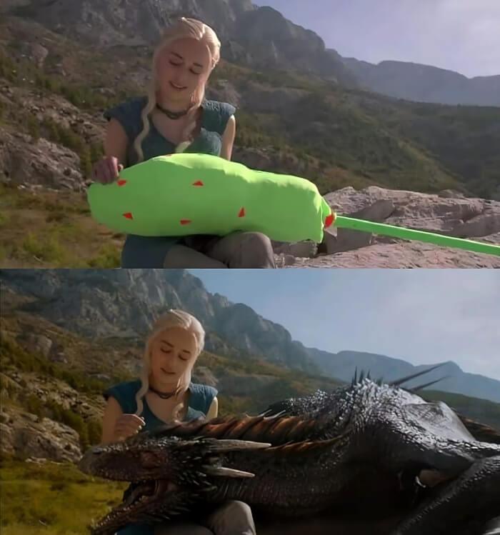 Emilia Clarke Stroking Her "Dragon" On the Set of Game of Thrones
