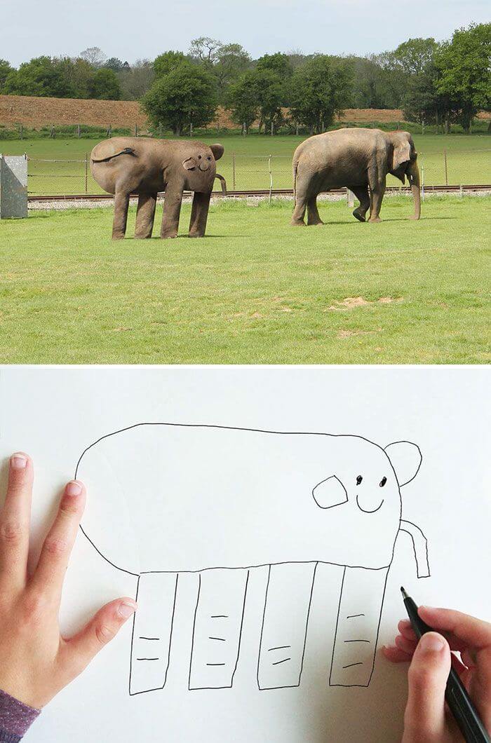 Real-Life Counterparts of His Son's Drawings, kids drawing in real life