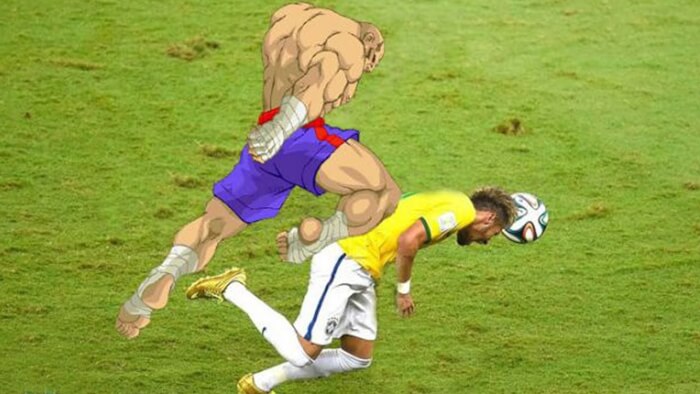Neymar falls due to a bad guy