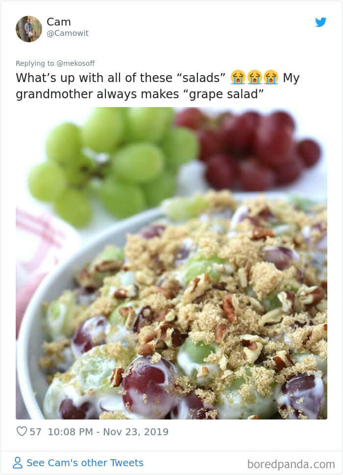 Grandma's Grape Salad, funny candle memes, Weird Thanksgiving Dishes