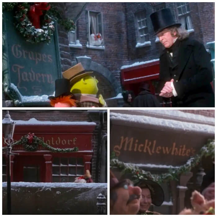 easter eggs from Christmas movies The Signs In The Background Of The Muppet Christmas Carol
