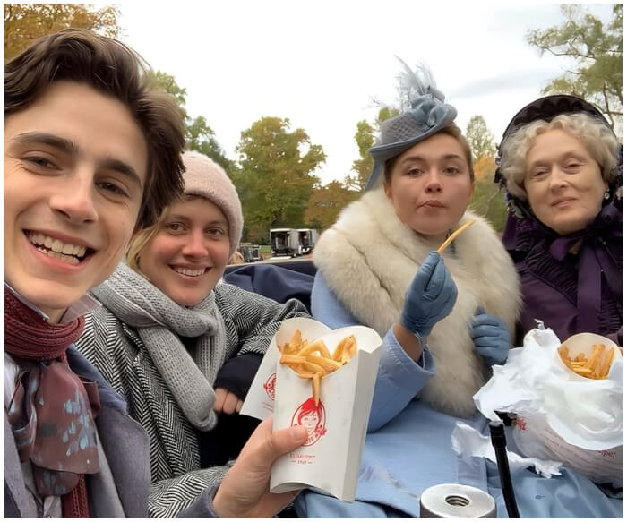 The Cast From Little Women Taking Breaks for French Fries