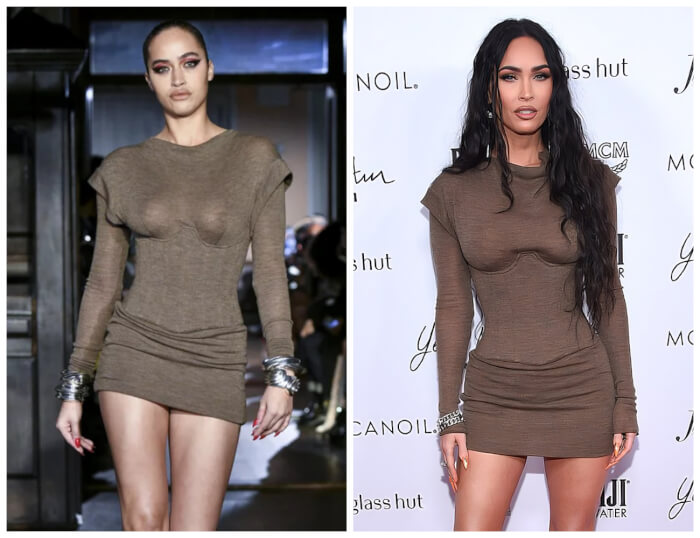 runway models vs celebrities Megan Fox wearing LaQuan Smith