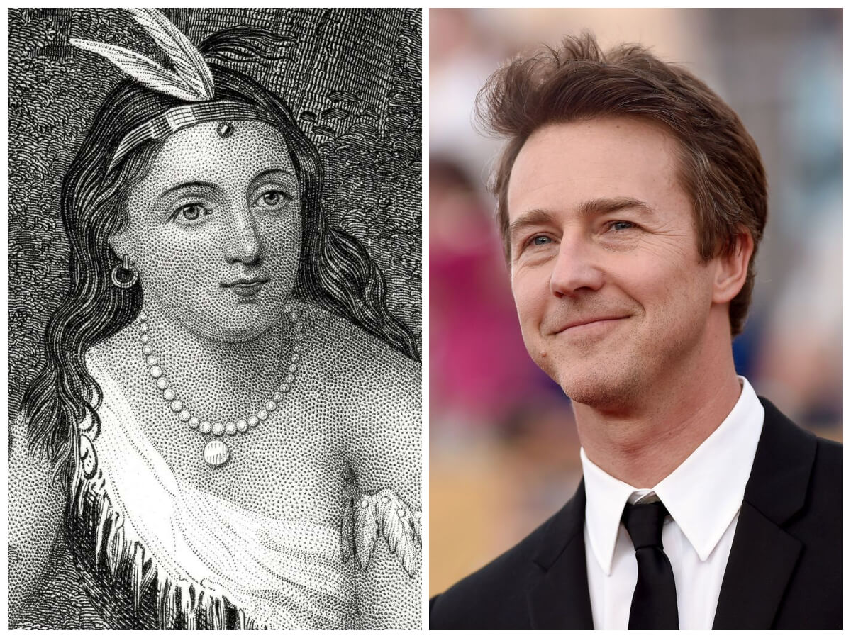  celebrity family secrets  Edward Norton Is Related To Pocahontas