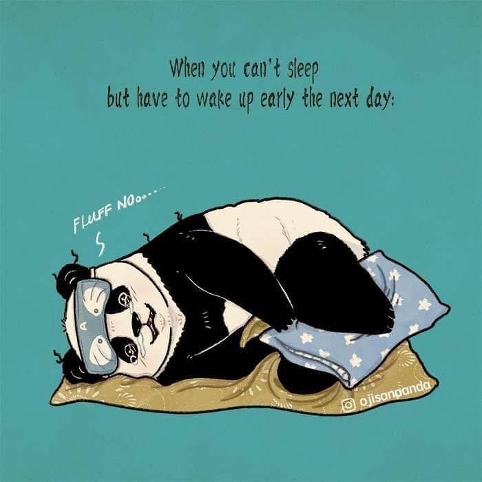 Relatable illustrations of a middle – Aged Panda.