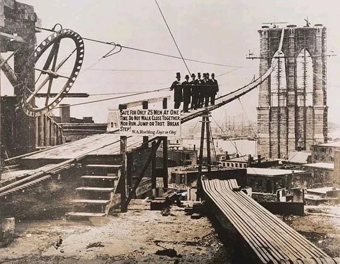 Brooklyn Bridge under construction, 1880