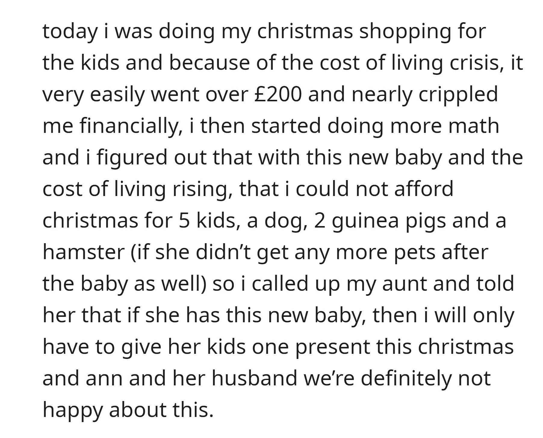 OP could only afford to give one present to her five kids