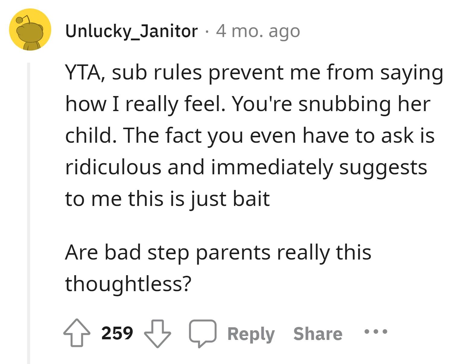 Redditor expresses disbelief at the idea of snubbing his wife's child