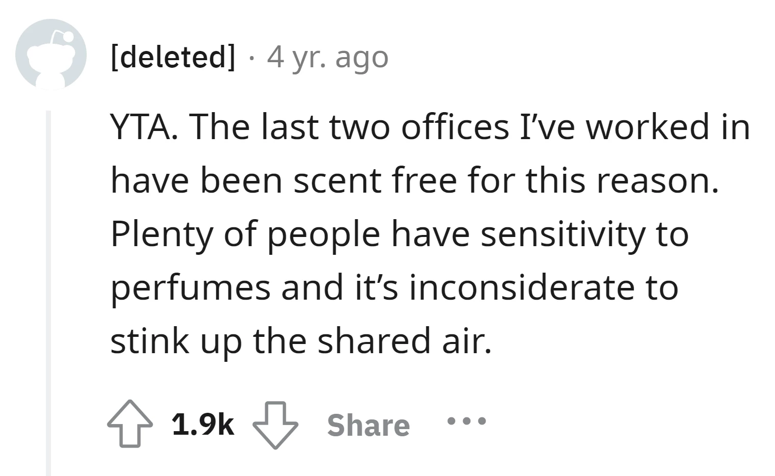 It's inconsiderate to use strong scents in shared spaces