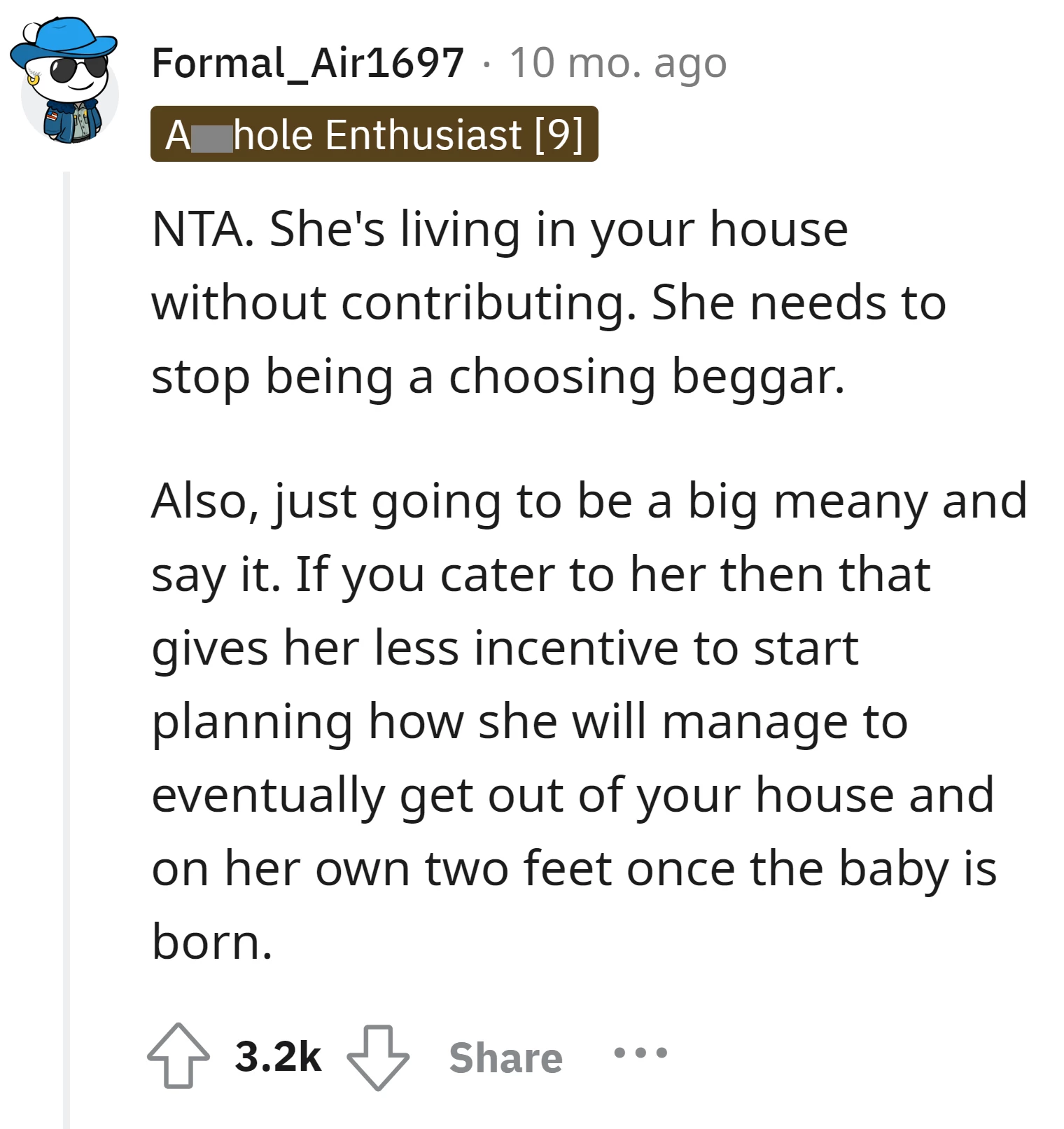 The sister-in-law should stop being demanding