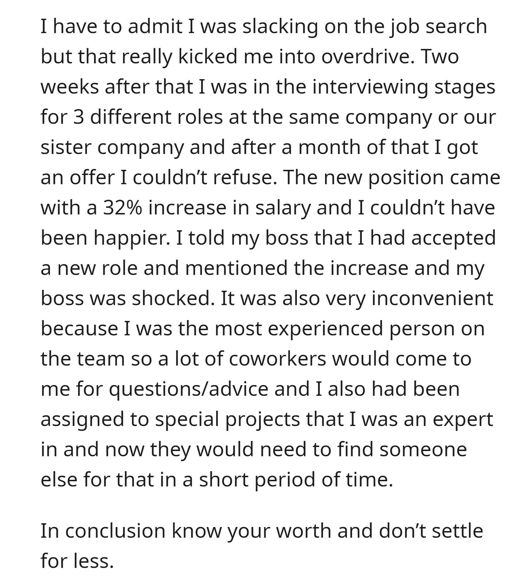 OP landed a new position with a 32% salary increase