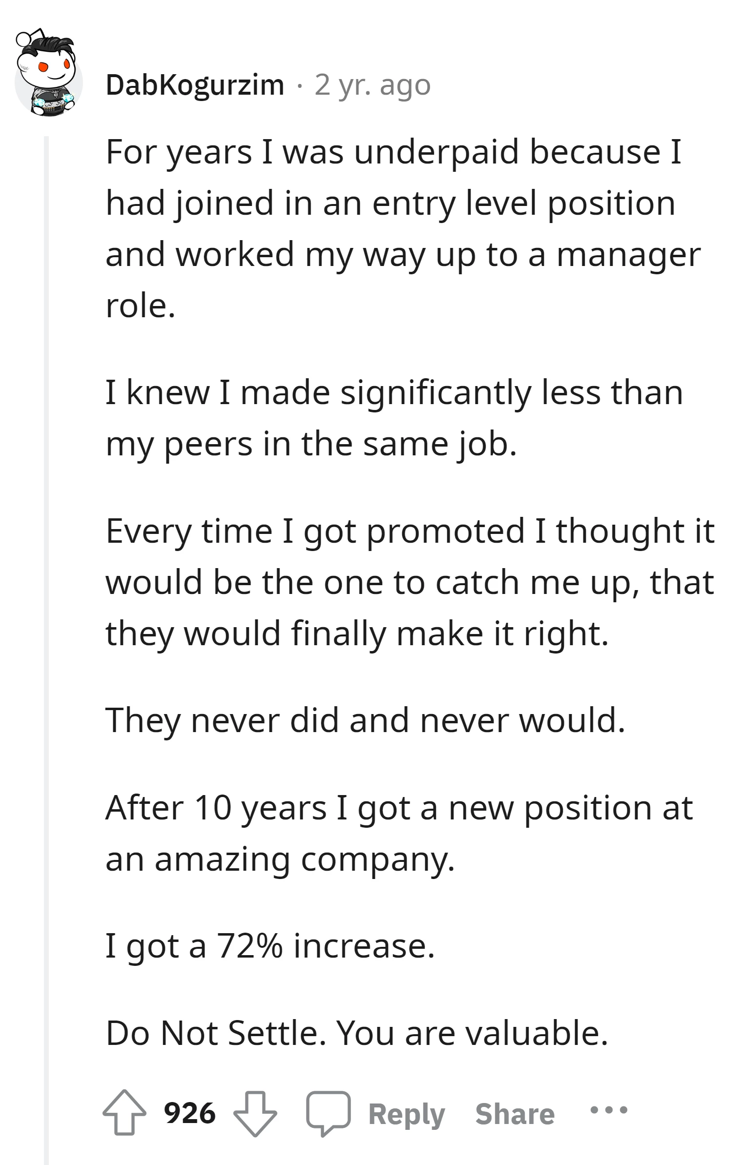 the Redditor finally left for a new opportunity at a fantastic company with a 72% pay increase