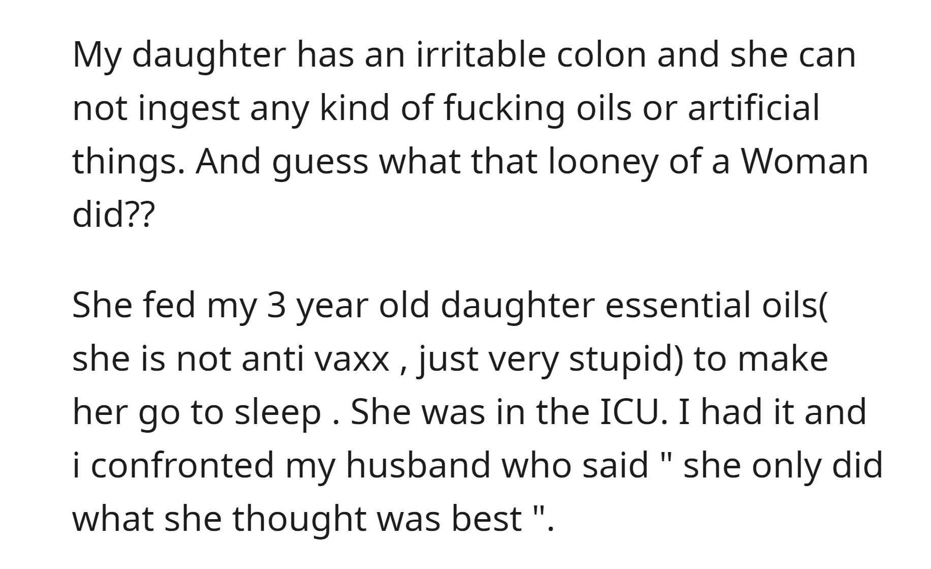 OP's MIL fed her 3-year-old daughter essential oils