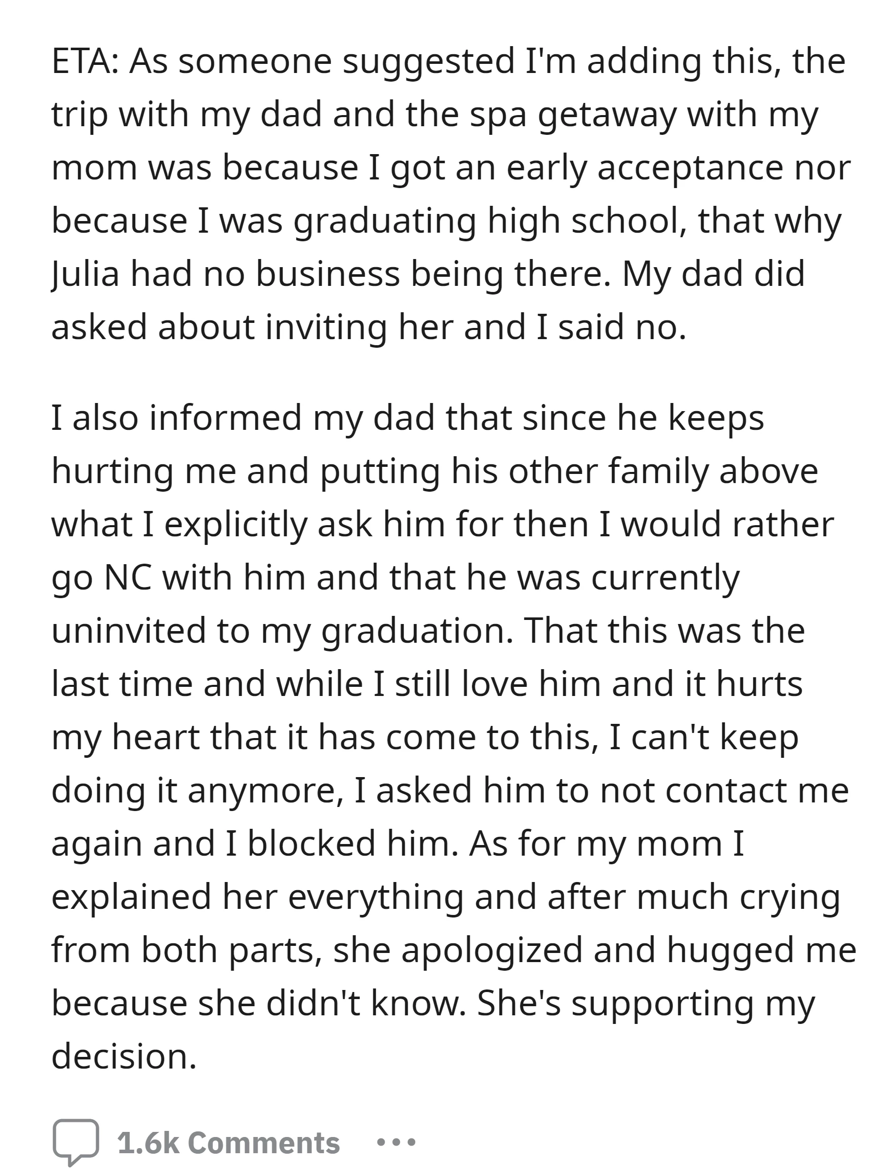 OP informed her dad that she was going no contact