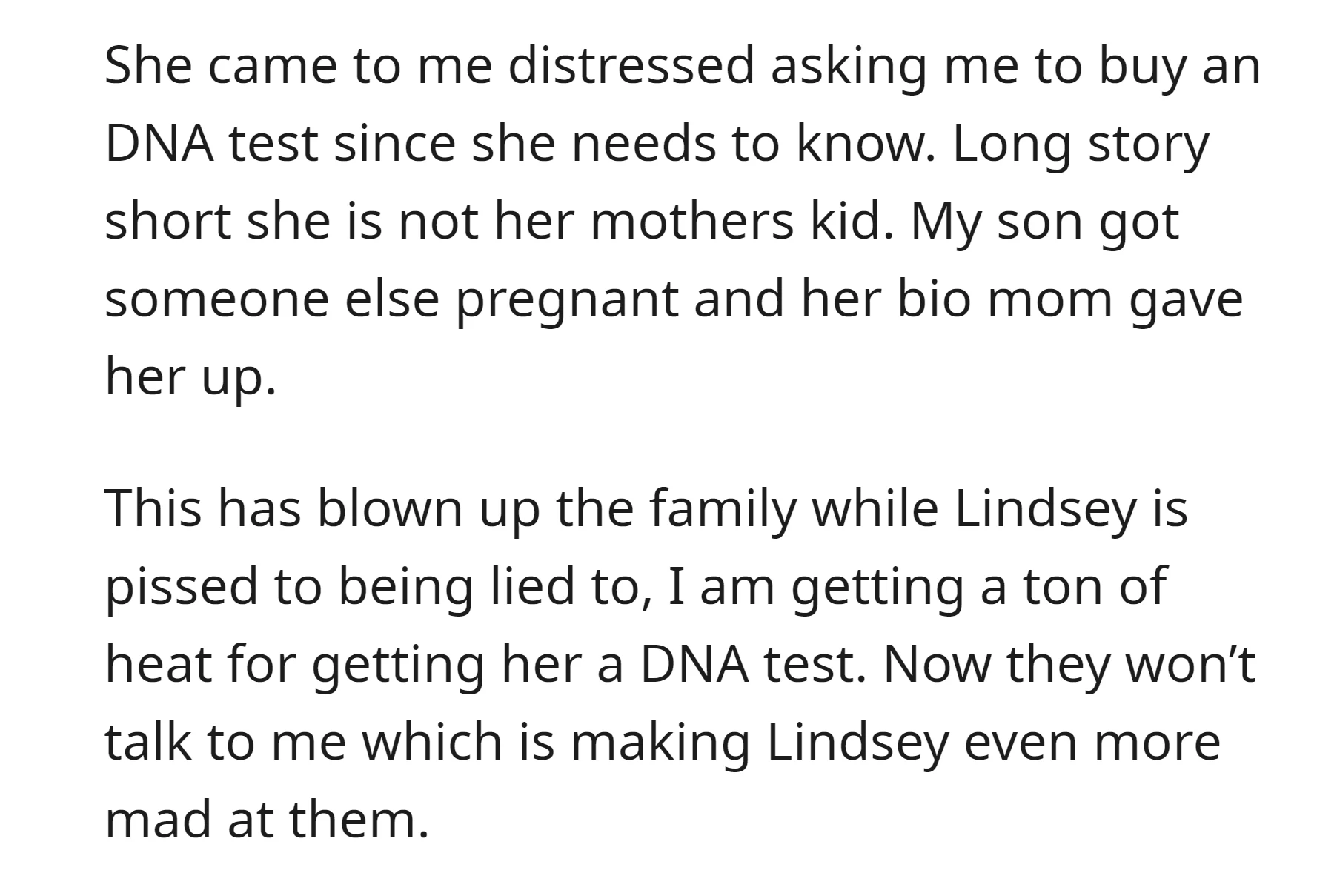 Through a DNA test, Lindsey found that she is not her mother's biological child