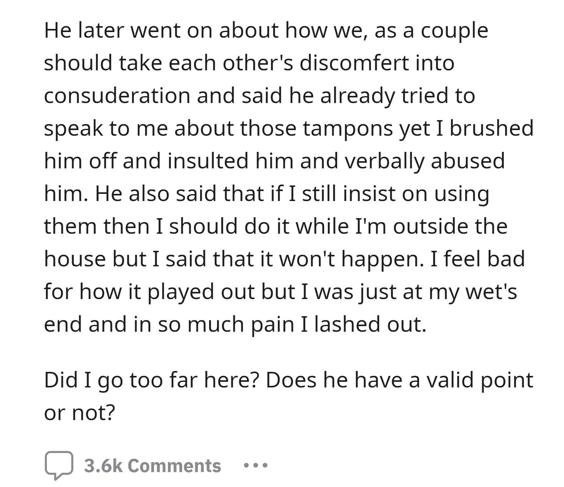 OP's husband expressed concern about mutual discomfort,