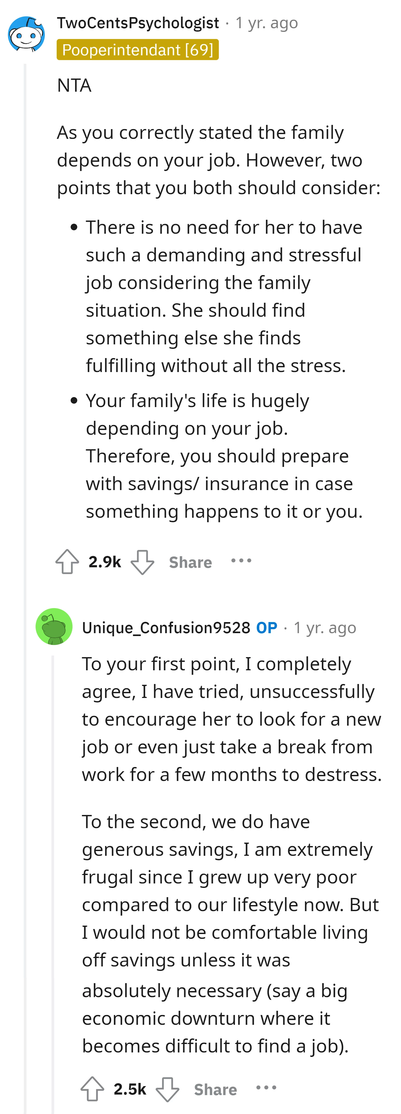 OP should prepare with savings/ insurance in case something happens