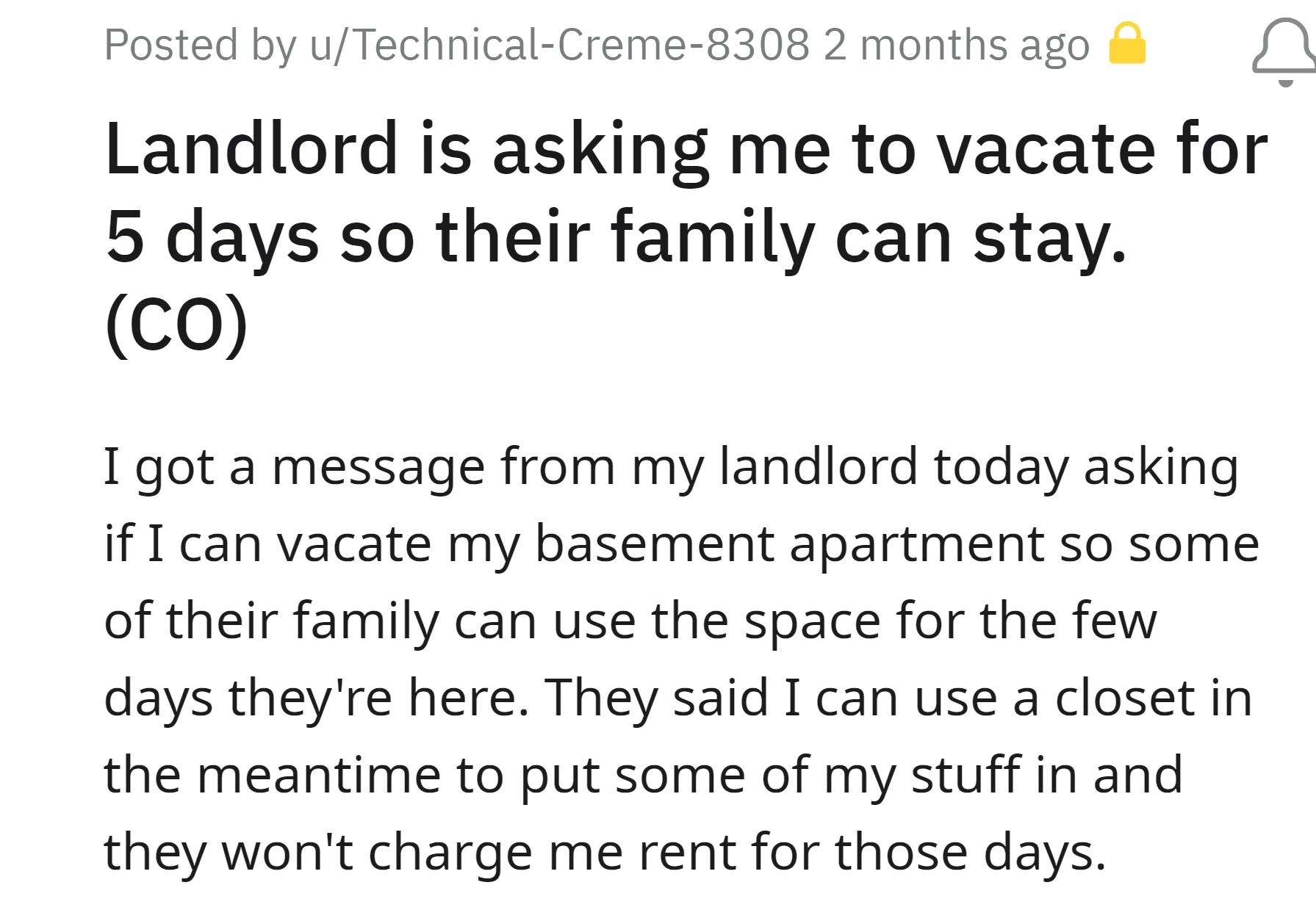 Landlord wanted OP to temporarily leave for a few days