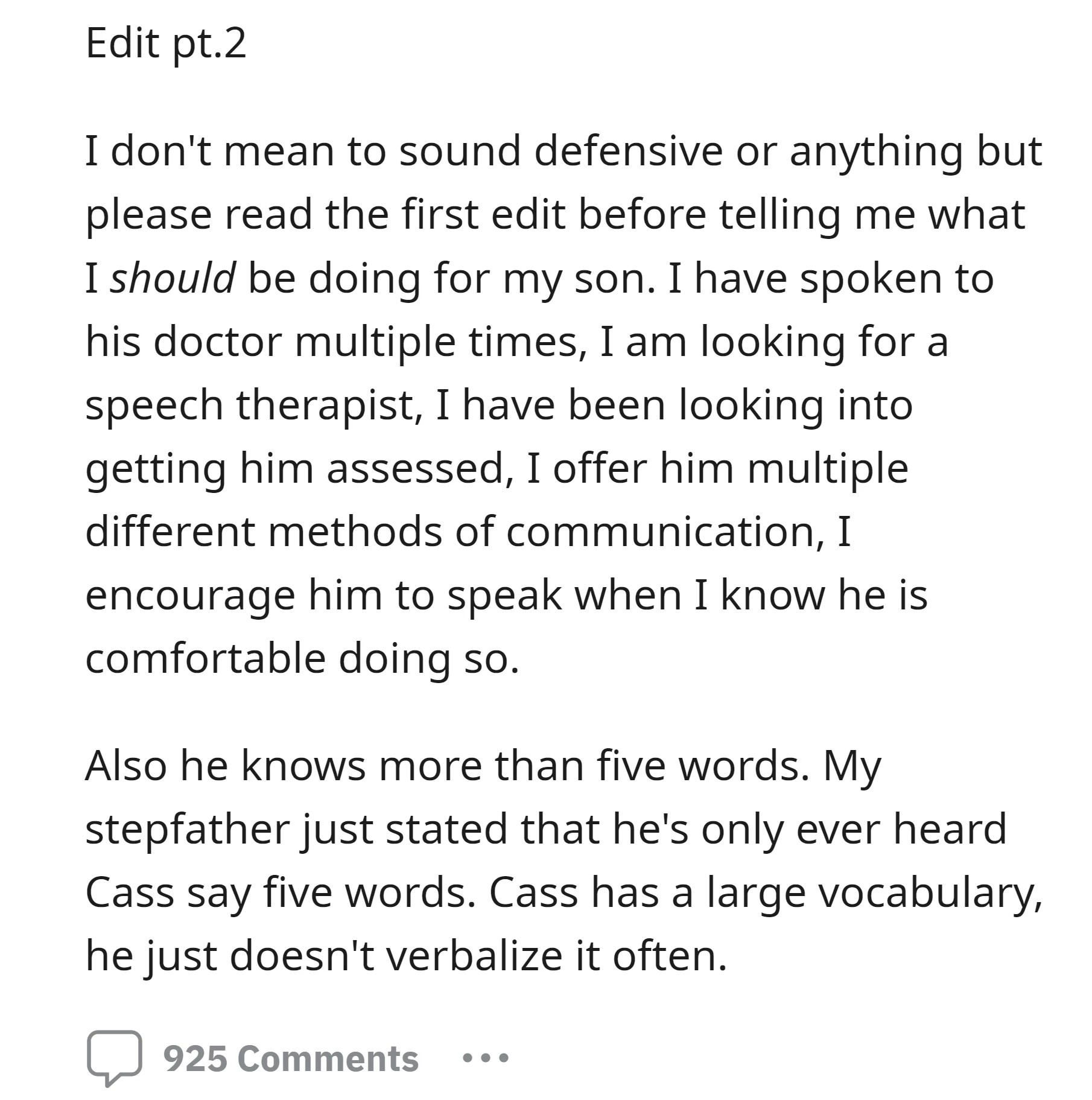 OP emphasizes that she has had consulted the doctor