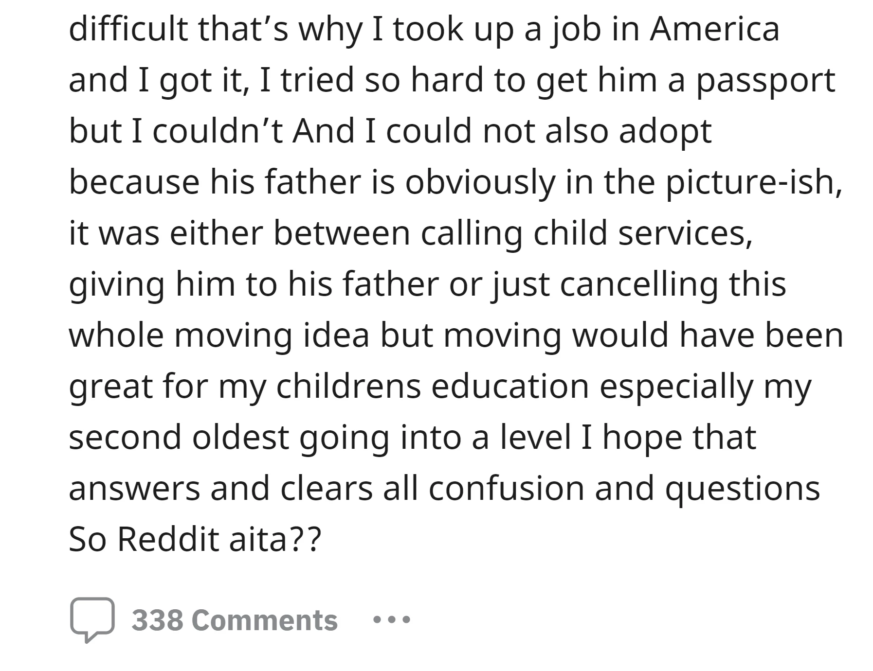 OP took a job in America to improve their family's financial situation