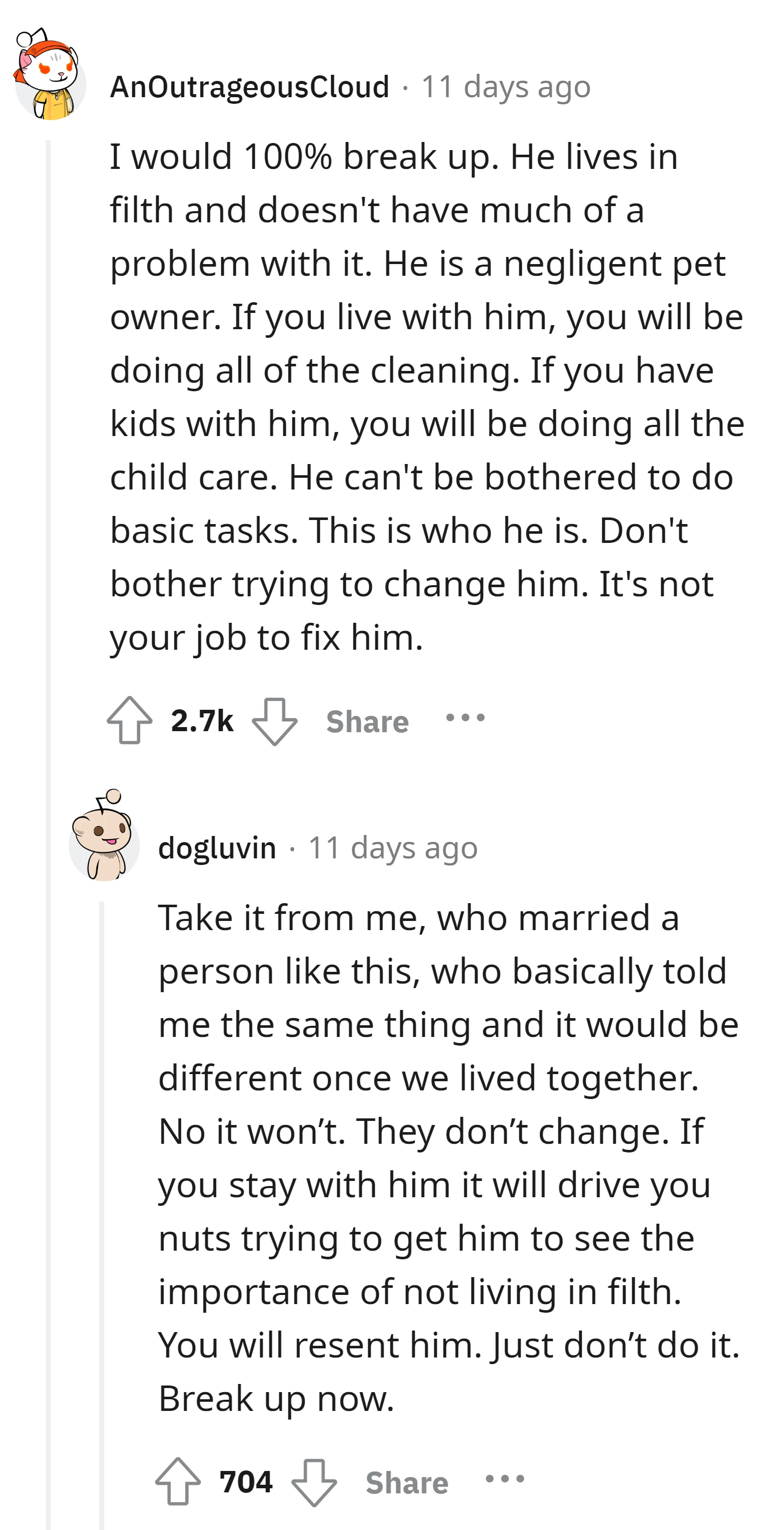 Redditor strongly advises the OP to break up