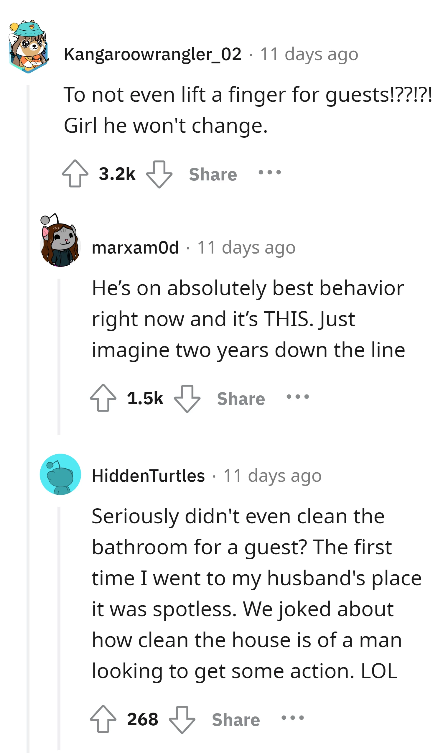 Commenters express skepticism about the guy's behavior
