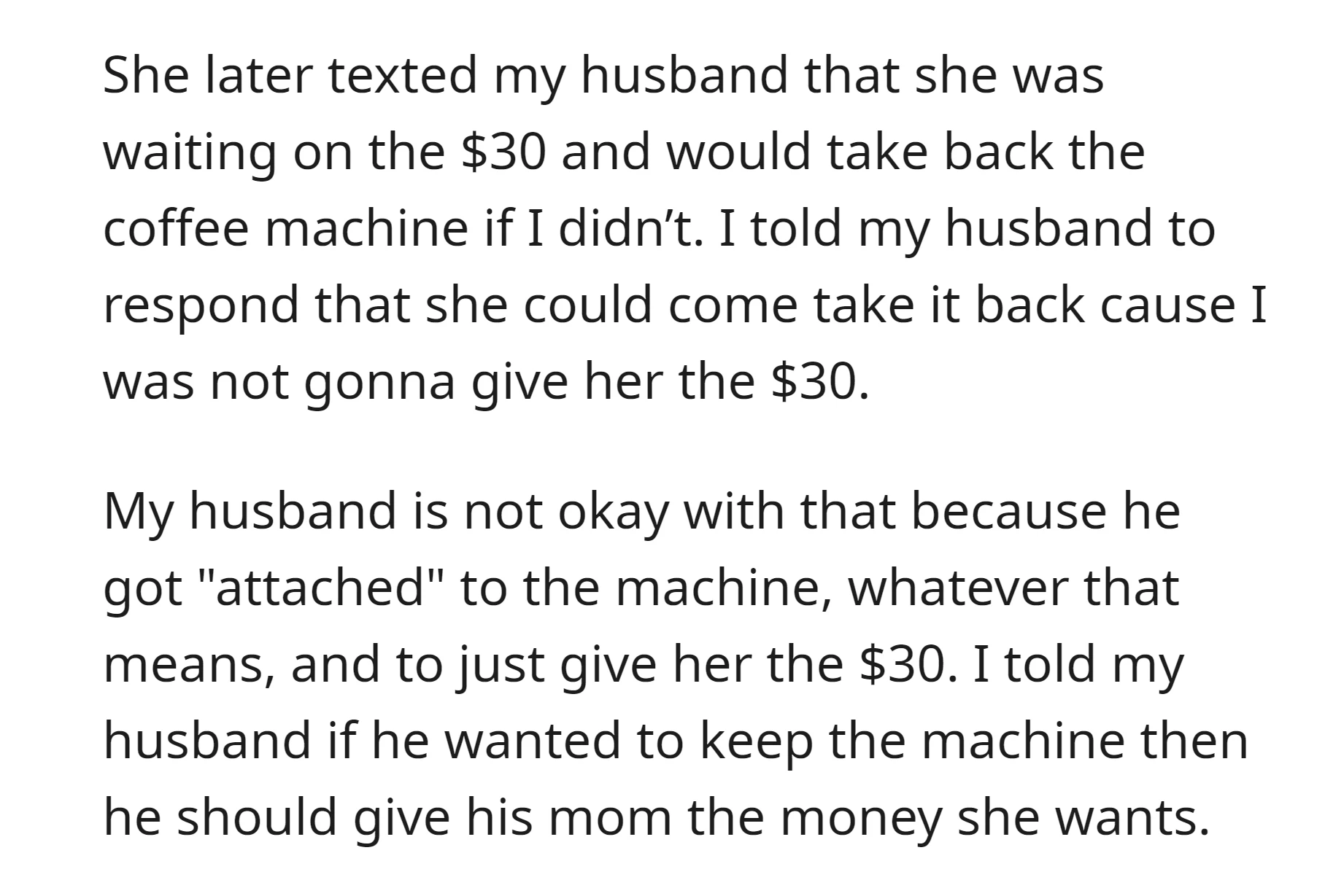 Mother-in-law texted OP's husband asking for the $30