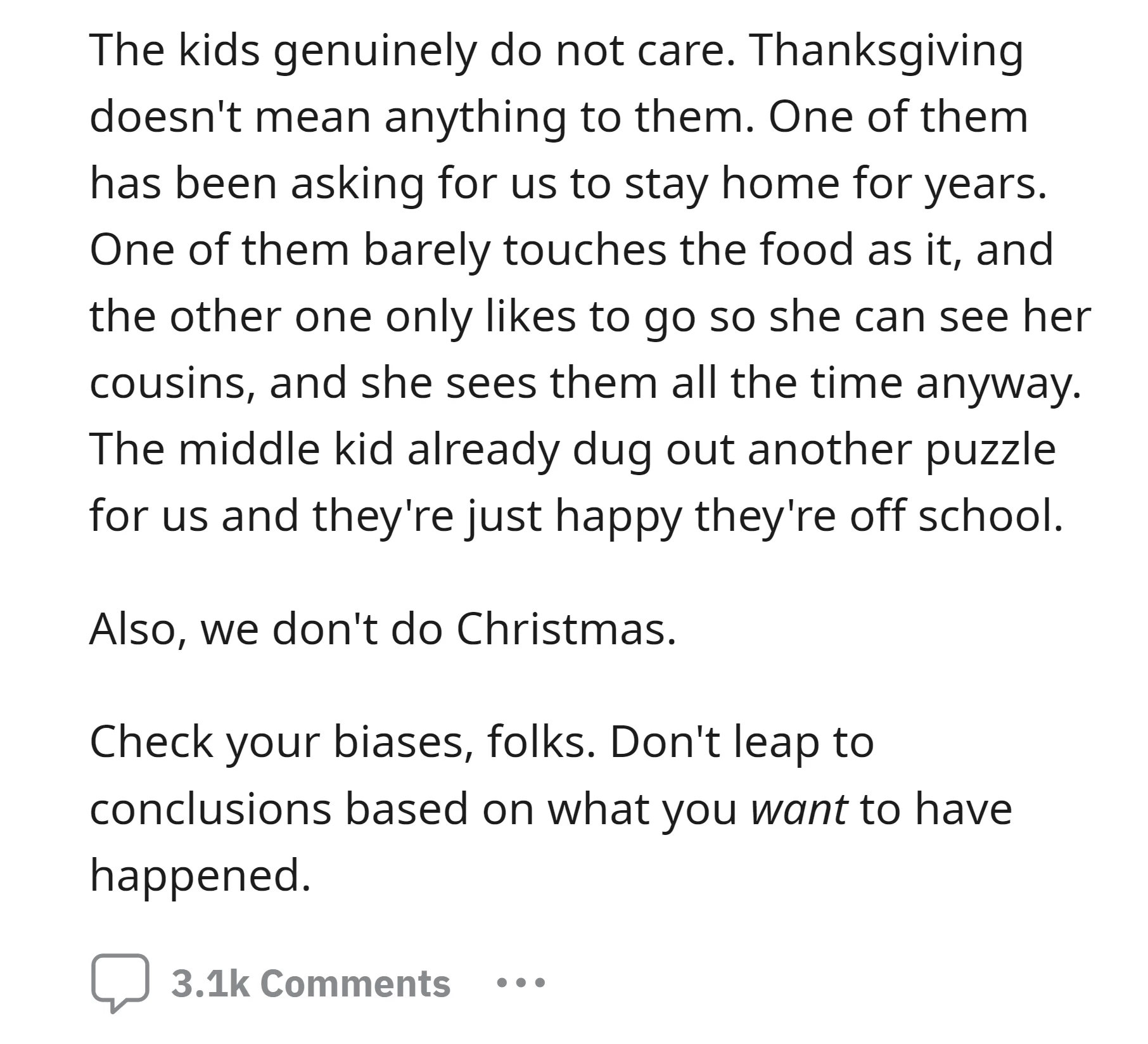 OP clarified that their kids are indifferent to Thanksgiving