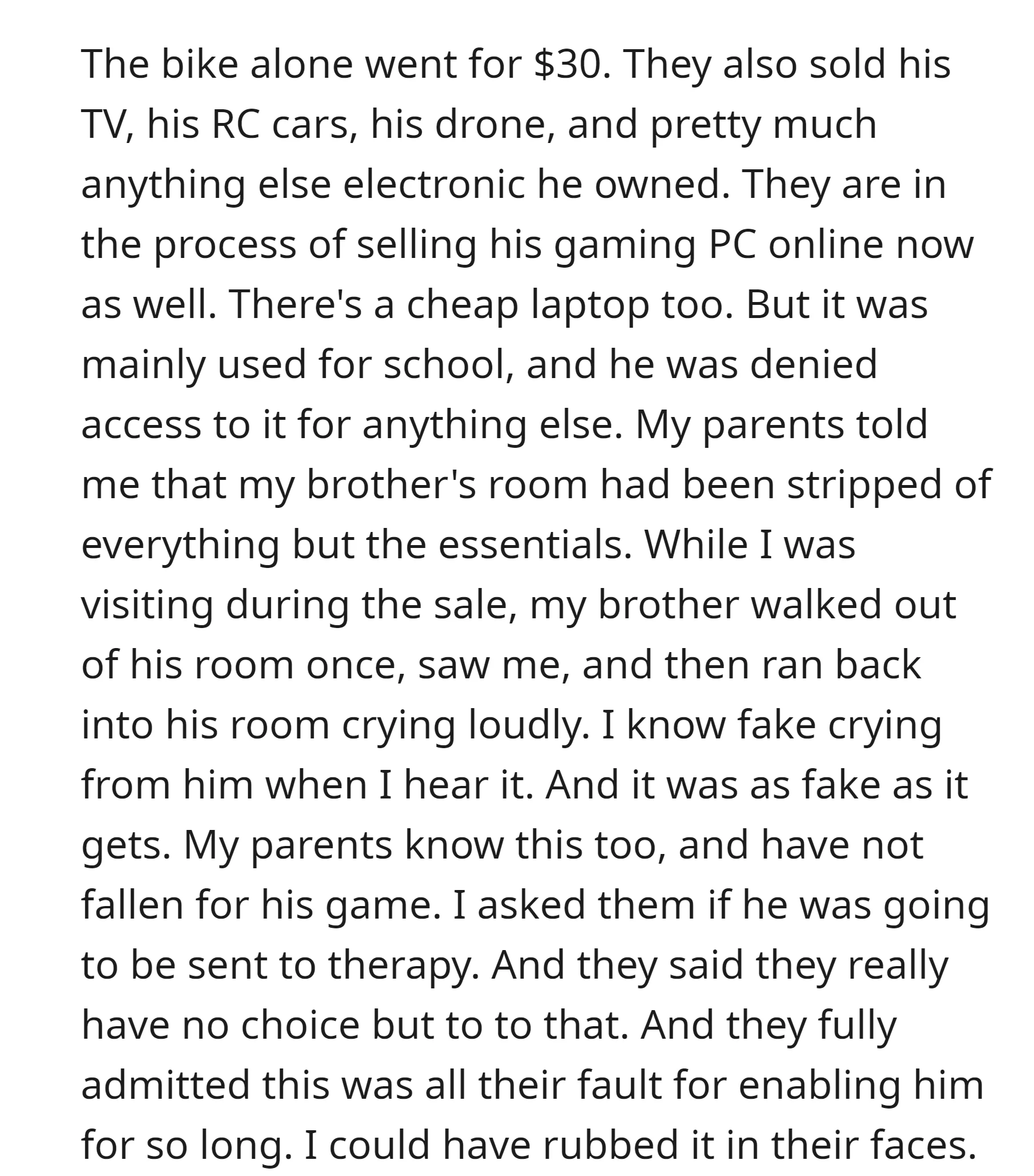 OP's parents knew his crying is fake, so they decided to send him to therapy