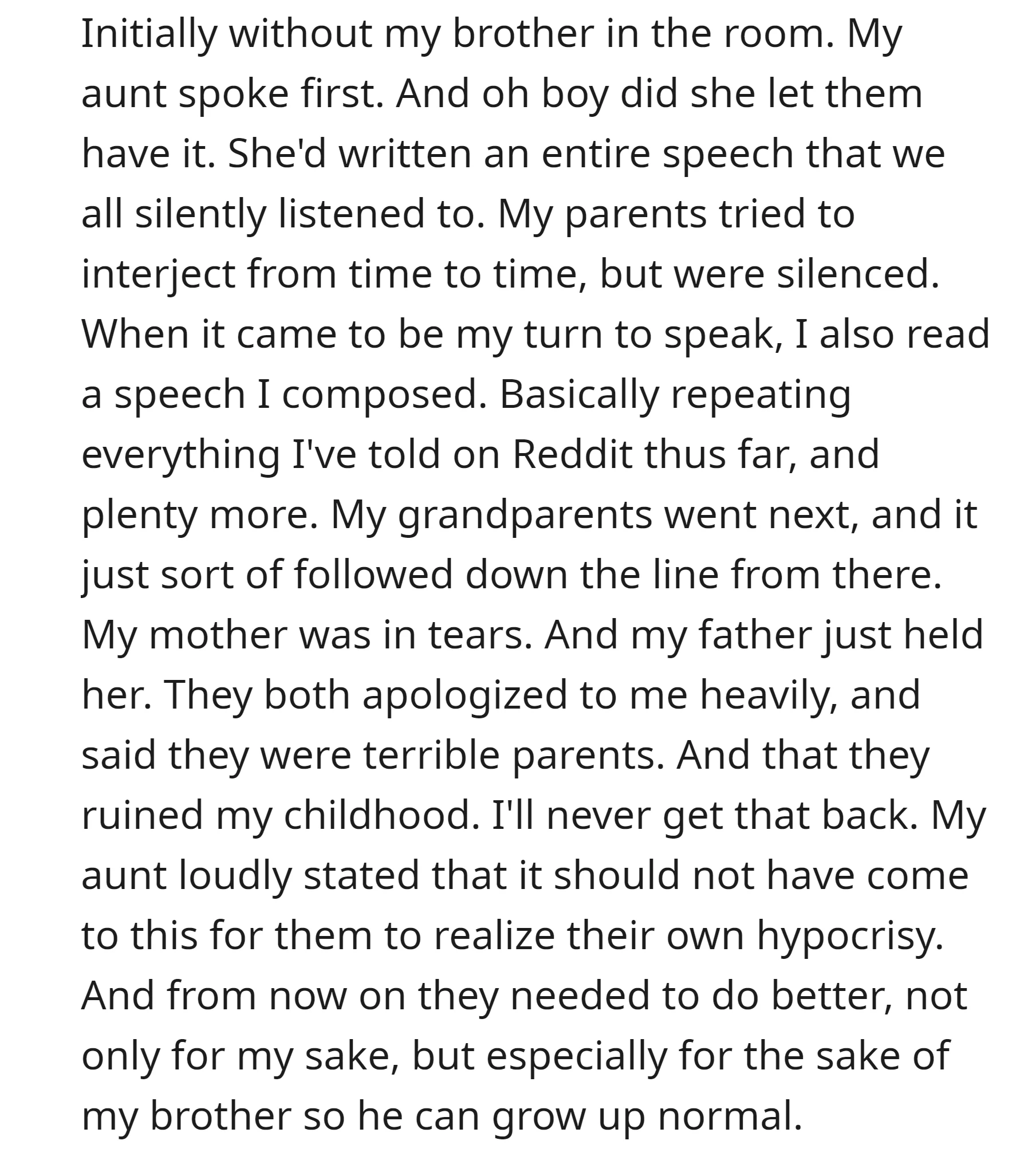 OP's aunt and others expressed their grievances with the OP's parents for their parenting mistakes