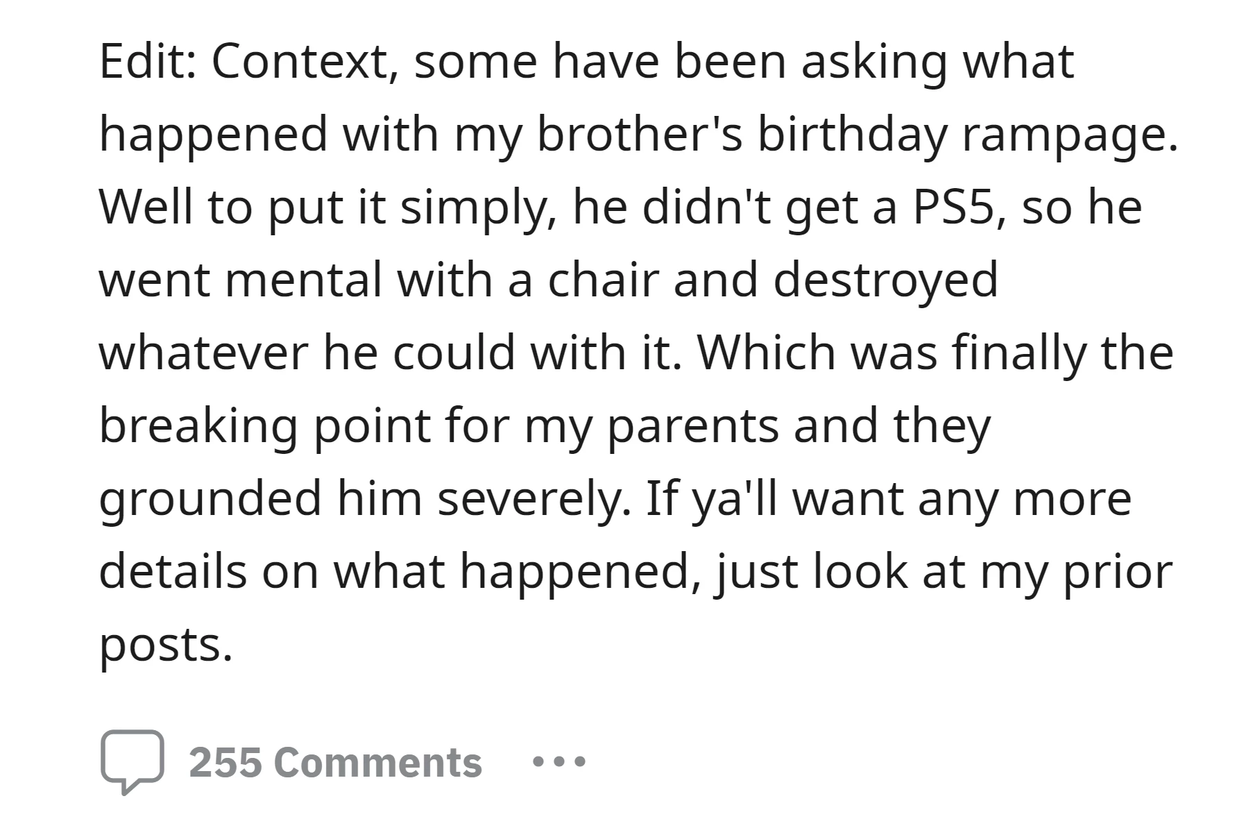 OP's brother had a birthday meltdown because he didn't get a PS5