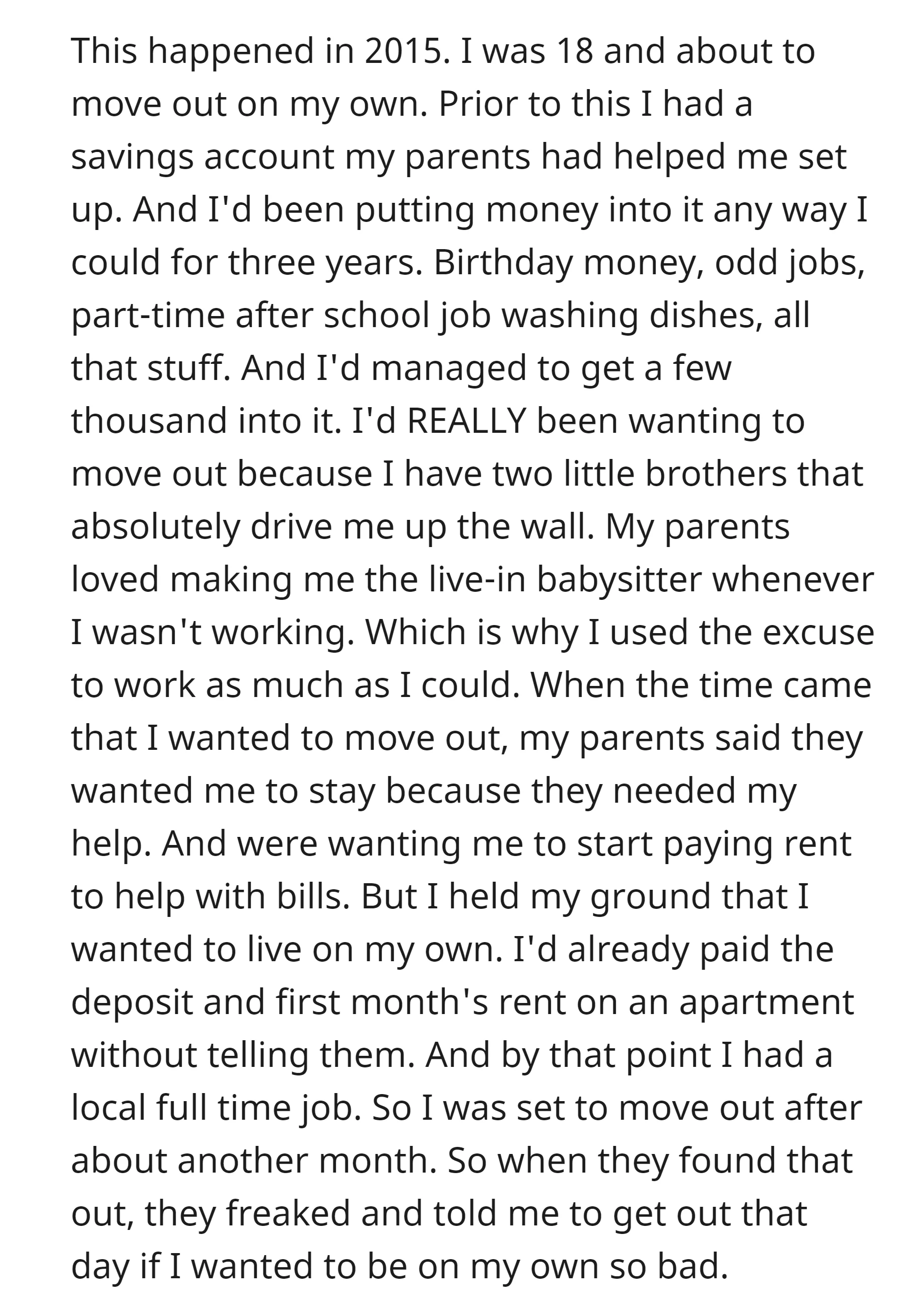 OP determined to move out after secretly securing an apartment and a full-time job