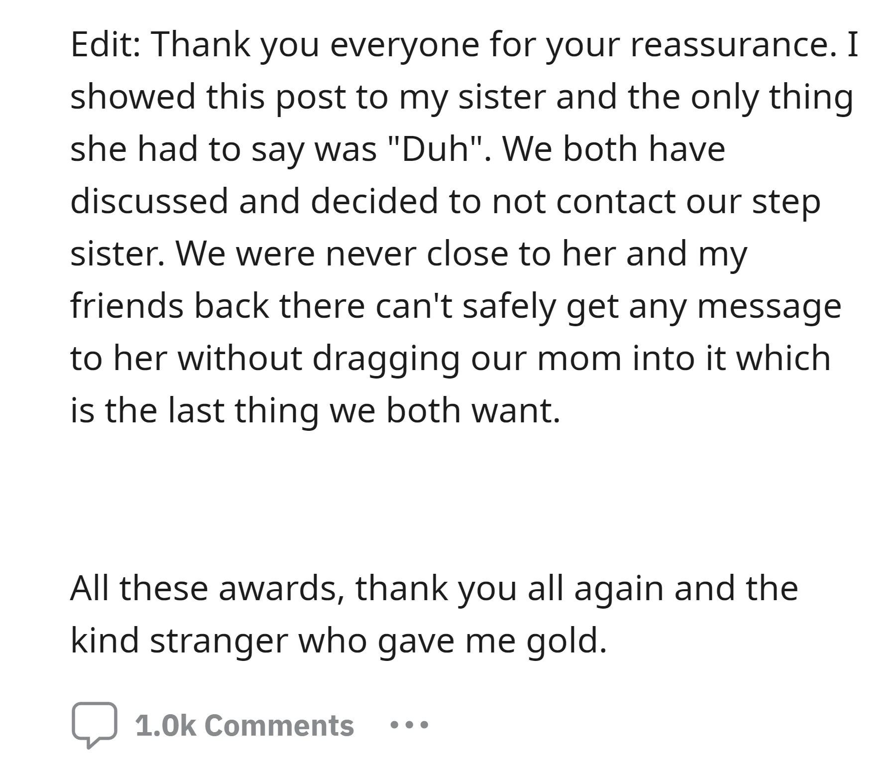 OP and her sister decided not to contact their stepsiste
